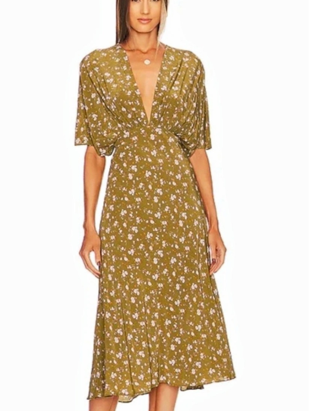 anna nata Floral Midi Dress in Green Like New